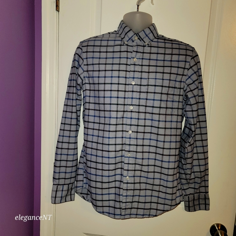 JCrew Blue Men's Blue Plaid Flex Oxford Shirt Sz: Small Slim - Picture 1 of 12